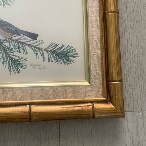 Sherm Pehrson Bird Prints Set of 3 wall art decor‎ bamboo wooden frames gold - Picture 13 of 16